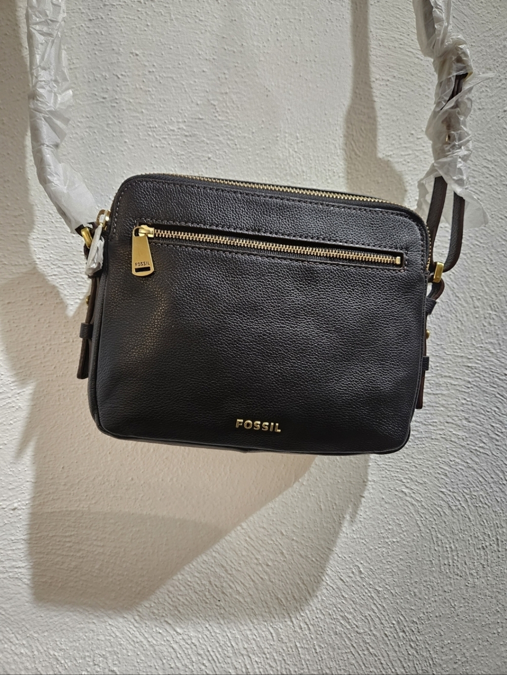 NWT Fossil Piper toaster Black Pebbled Leather Bag (See Description)